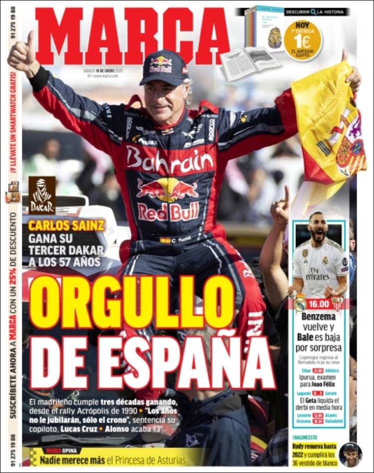 Portadas de diarios deportivos del mundo del 18 de enero del 2020