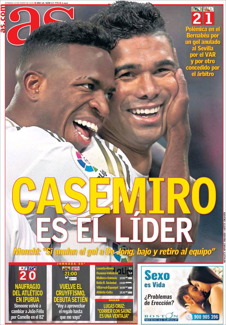 Portadas de diarios deportivos del mundo del 19 de enero del 2020.