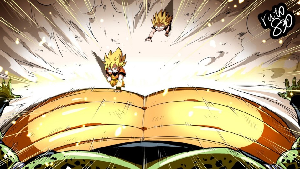 Cell está a punto de explotar y Goku se despide de Gohan para hacer la teletransportación. (Foto:@ruto830)