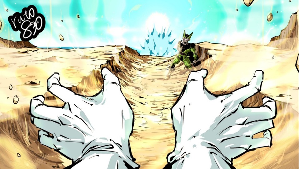 Vegeta ataca con su Resplandor Final a Cell. Foto:@ruto830)