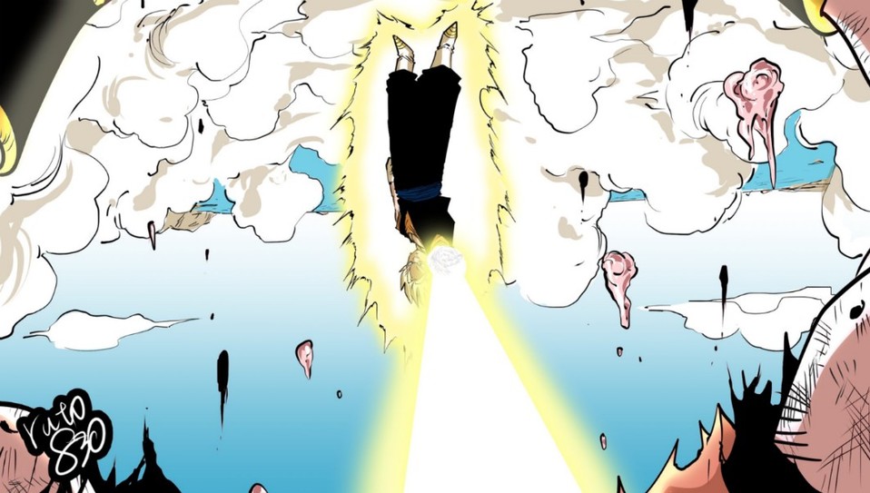 Vegetto ataca a Majin Buu con su Espada de Espíritu Final. (Foto:@ruto830)