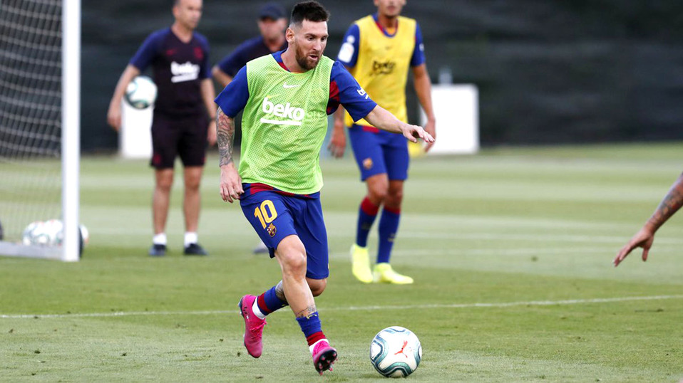 Lionel Messi durante un entrenamiento del Barcelona.