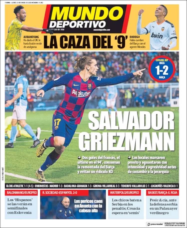 Portadas de diarios deportivos del mundo del 23 de enero del 2020