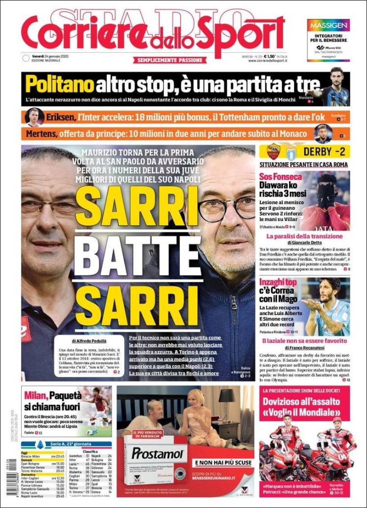 Portadas de diarios deportivos del mundo del 24 de enero del 2020