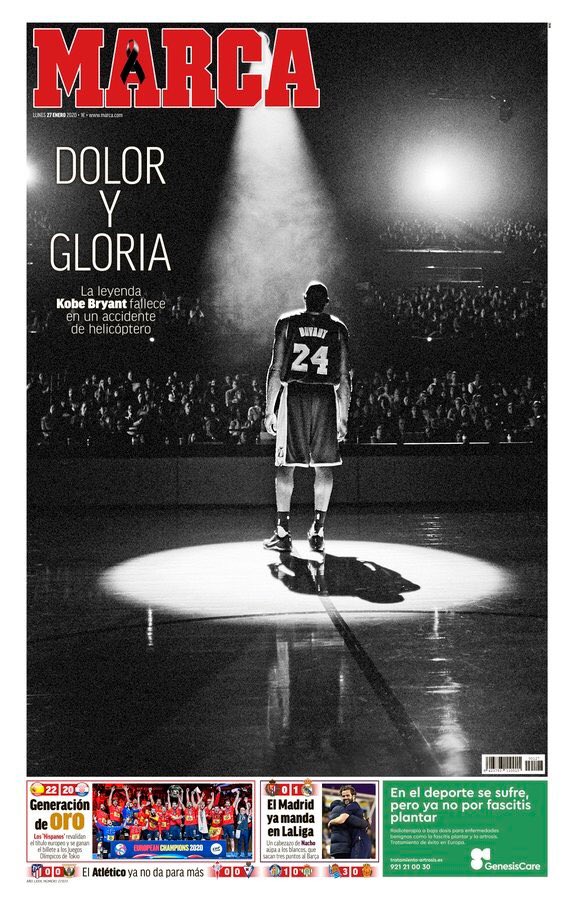 Un hecho que sacudió al mundo: La muerte de Kobe Bryant en las portadas más importantes de todo el mundo.