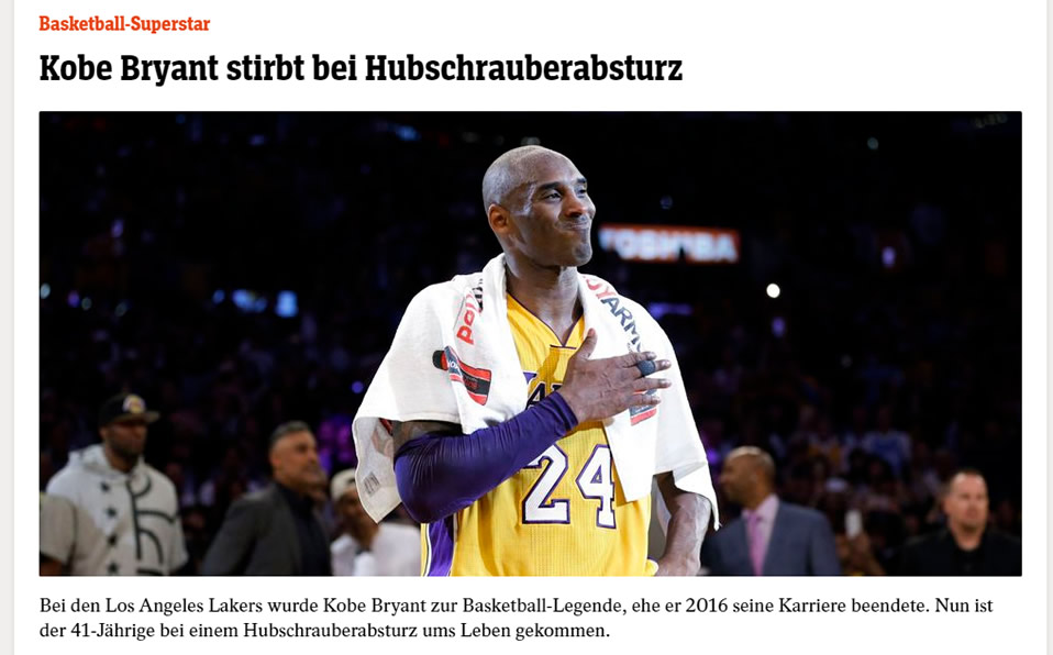 Un hecho que sacudió al mundo: La muerte de Kobe Bryant en las portadas más importantes de todo el mundo.