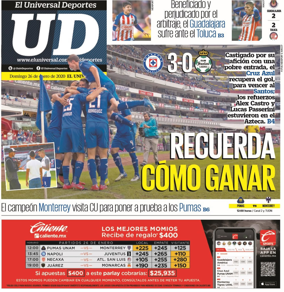 Portadas de diarios deportivos del mundo del 26 de enero del 2020