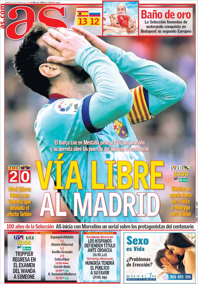 Portadas de diarios deportivos del mundo del 26 de enero del 2020
