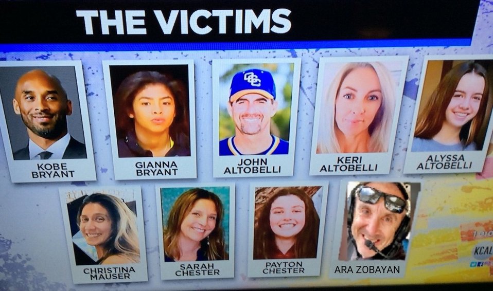 Las nueve personas que fallecieron en Calabasas, California.