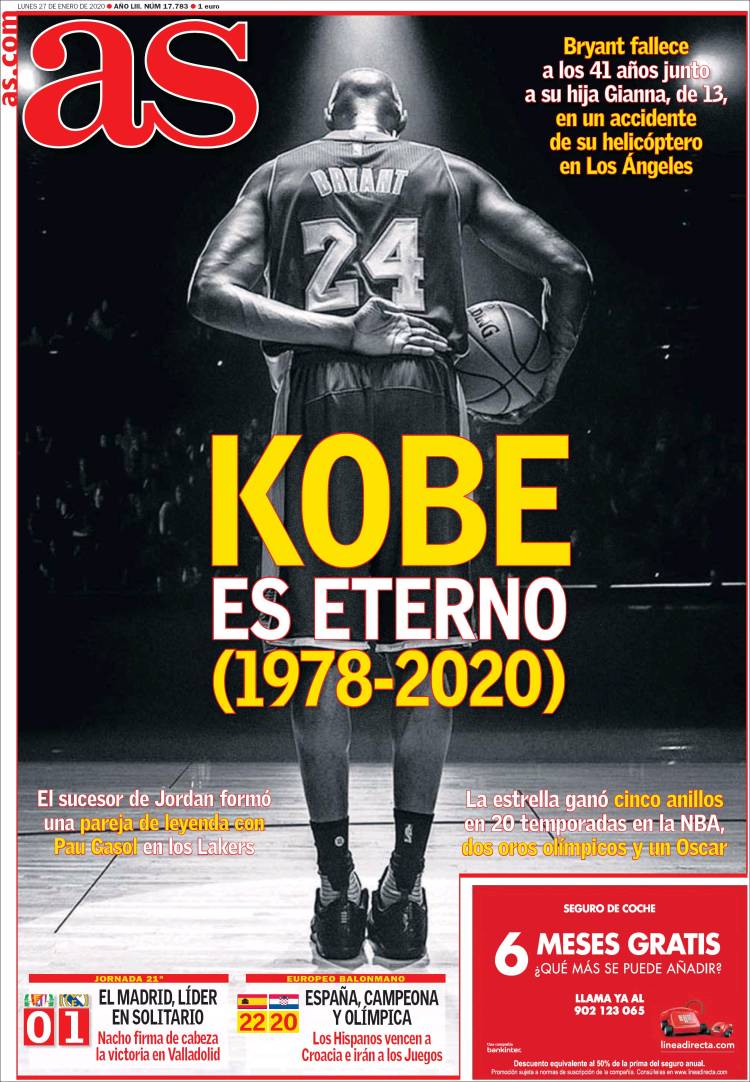 Portadas de diarios deportivos del mundo del 27 de enero del 2020