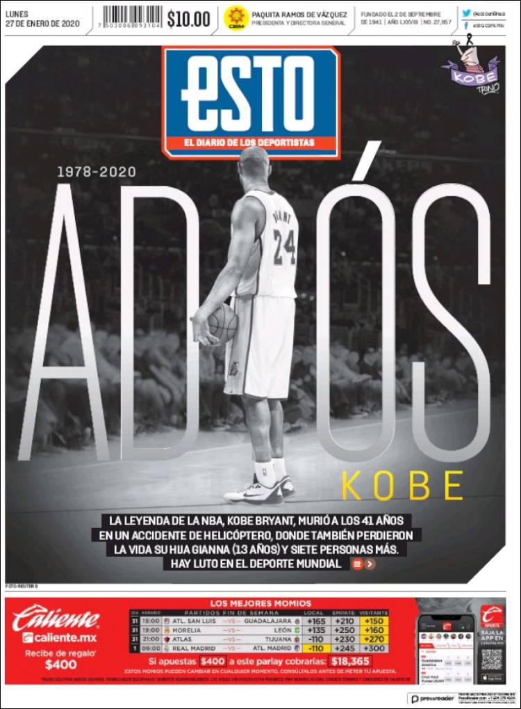 Portadas de diarios deportivos del mundo del 27 de enero del 2020