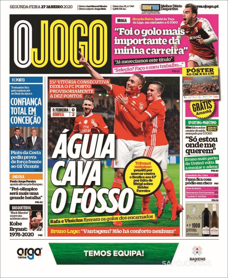 Portadas de diarios deportivos del mundo del 27 de enero del 2020