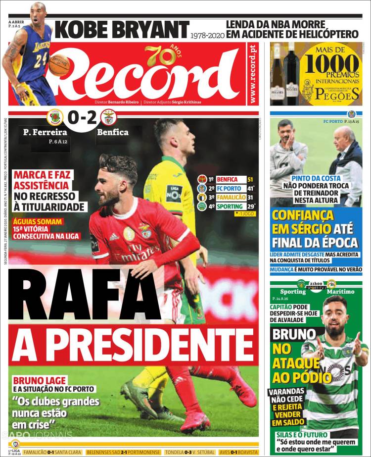 Portadas de diarios deportivos del mundo del 27 de enero del 2020