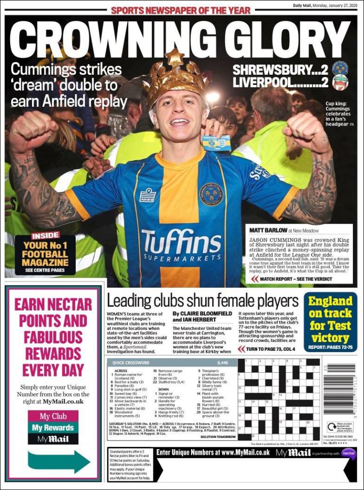 Portadas de diarios deportivos del mundo del 27 de enero del 2020