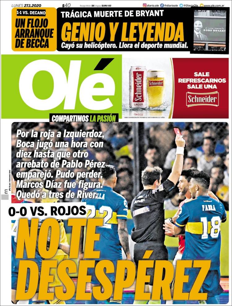 Portadas de diarios deportivos del mundo del 27 de enero del 2020