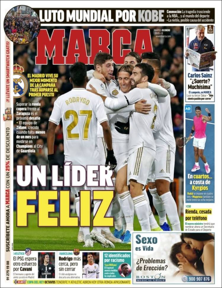 Portadas de diarios deportivos del mundo del 28 de enero del 2020