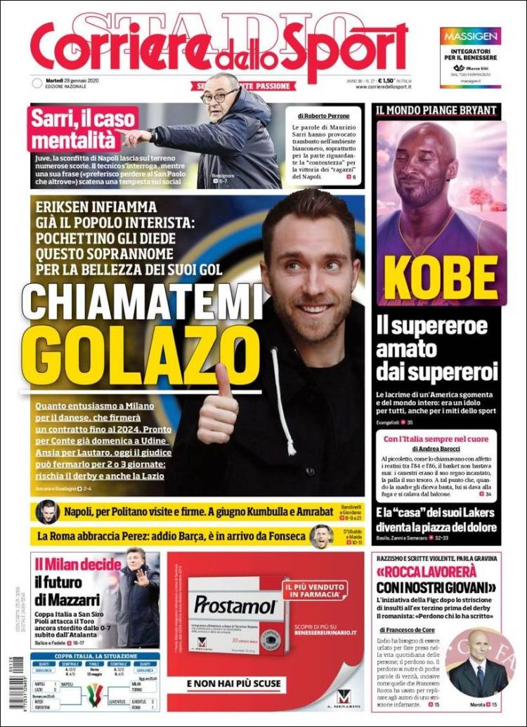 Portadas de diarios deportivos del mundo del 28 de enero del 2020