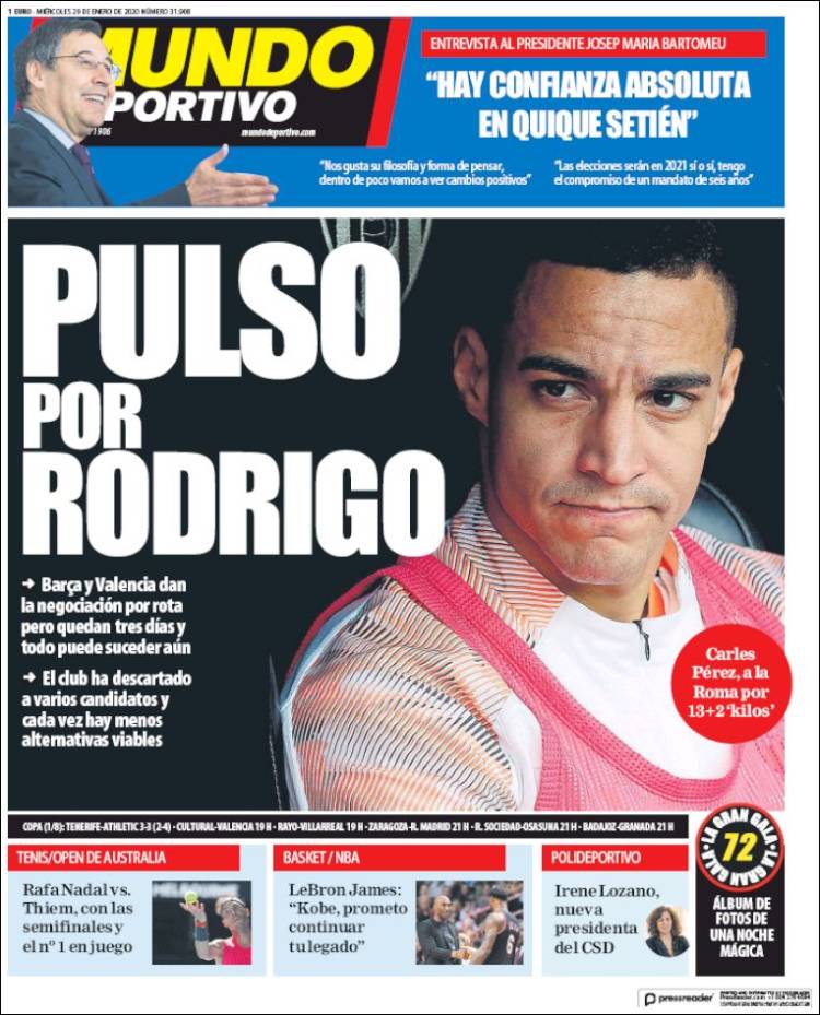 Portadas de diarios deportivos del mundo del 29 de enero del 2020