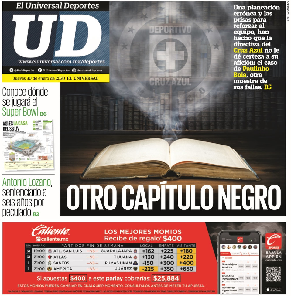 Portadas de diarios deportivos del mundo del 30 de enero del 2020