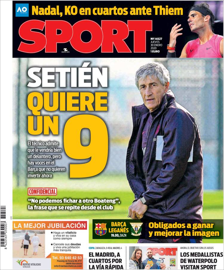 Portadas de diarios deportivos del mundo del 30 de enero del 2020