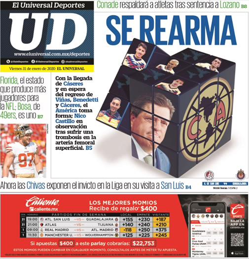 Portadas de diarios deportivos del mundo del 31 de enero del 2020