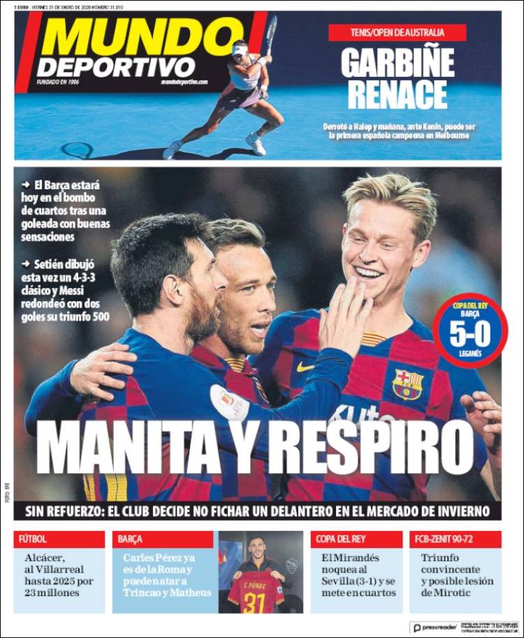 Portadas de diarios deportivos del mundo del 31 de enero del 2020
