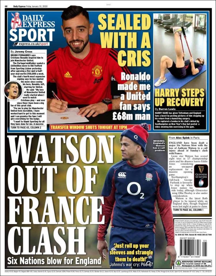 Portadas de diarios deportivos del mundo del 31 de enero del 2020