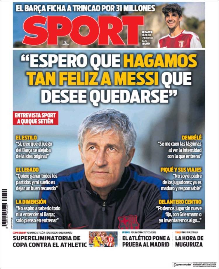 Portadas de diarios deportivos del mundo del 1 de febrero del 2020