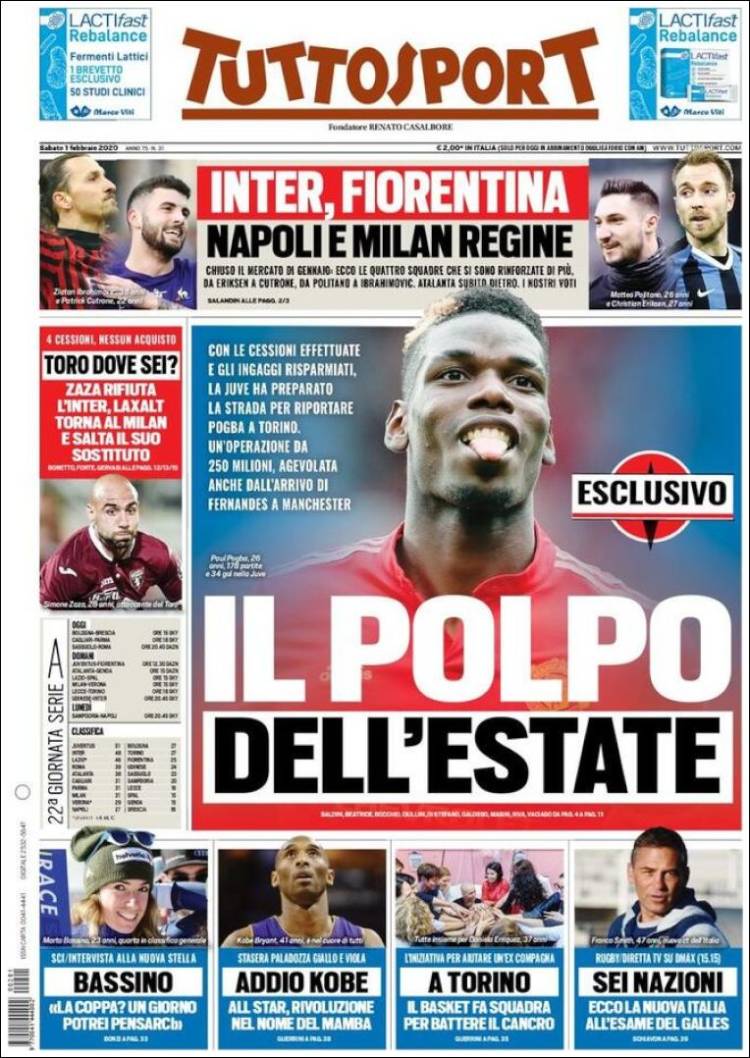 Portadas de diarios deportivos del mundo del 1 de febrero del 2020