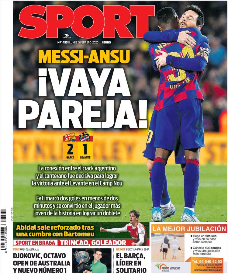 Portadas de diarios deportivos del mundo del 3 de febrero del 2020