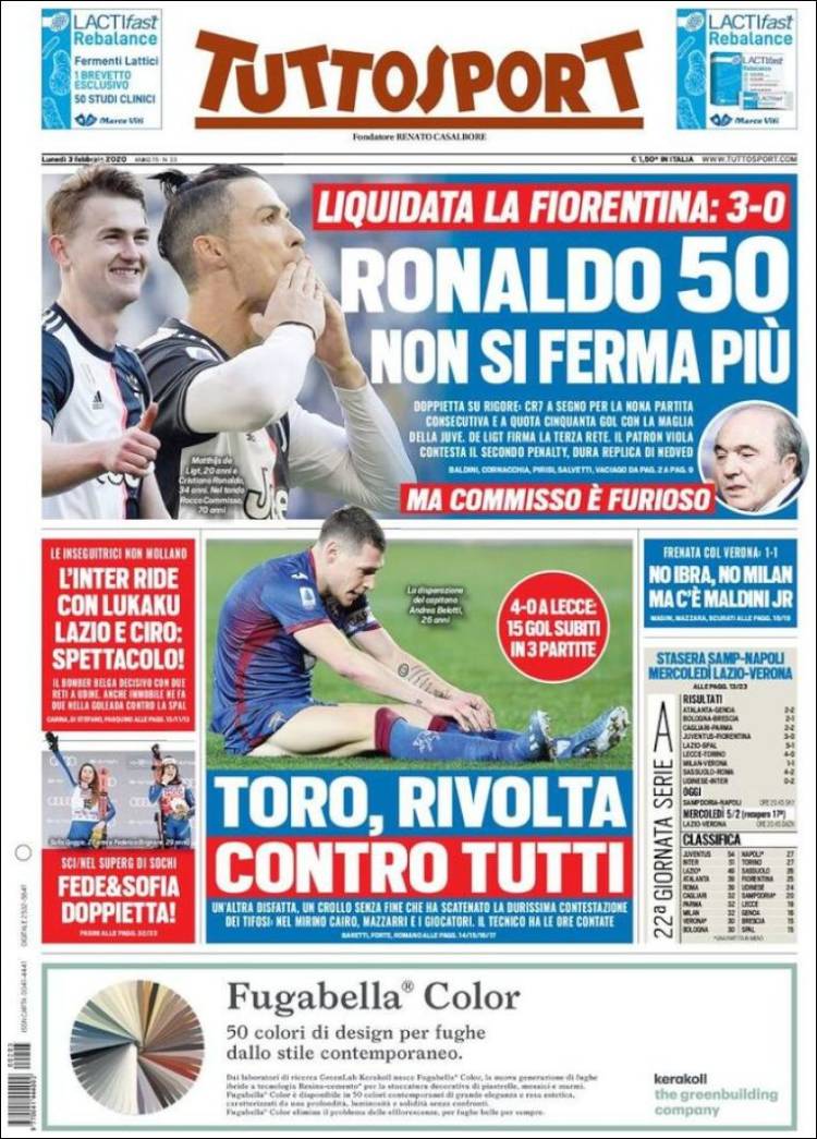 Portadas de diarios deportivos del mundo del 3 de febrero del 2020