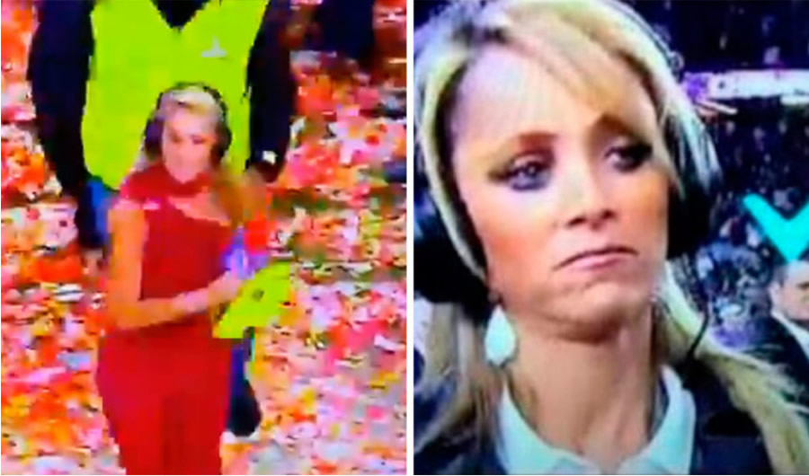 El video viral de Inés Sainz en el Super Bowl; otra vez sufrió