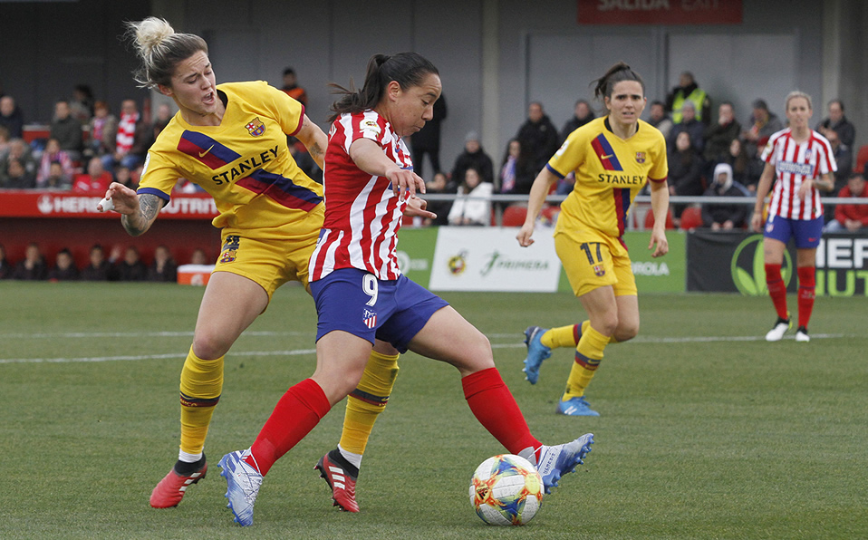 Charlyn Corral hace gol en derrota de Atlético ante el Barcelona (Twitter @AtletiFemenino)