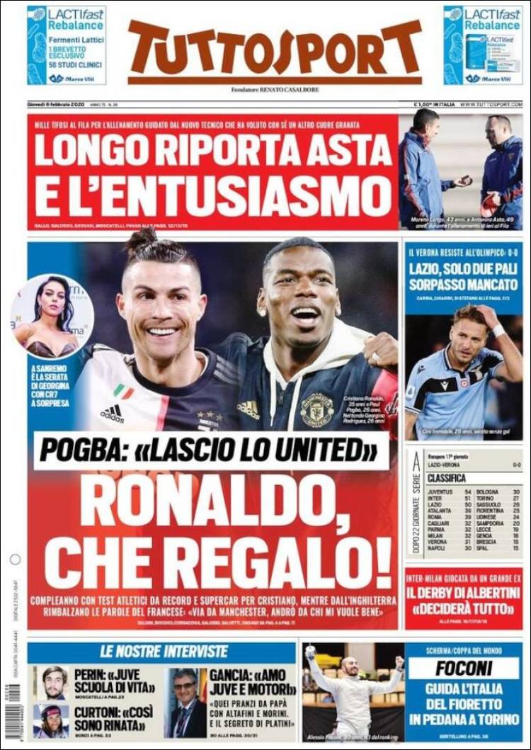 Portadas de diarios deportivos del mundo del 6 de febrero del 2020