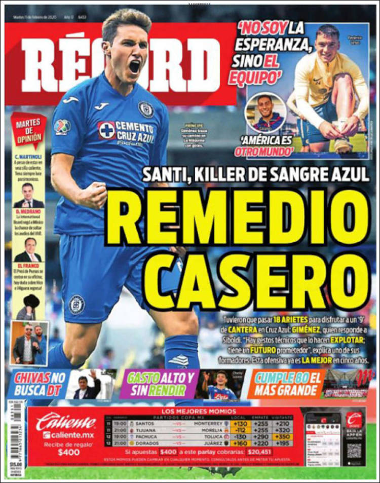 Portadas de diarios deportivos en el mundo del 11 de febrero de 2020