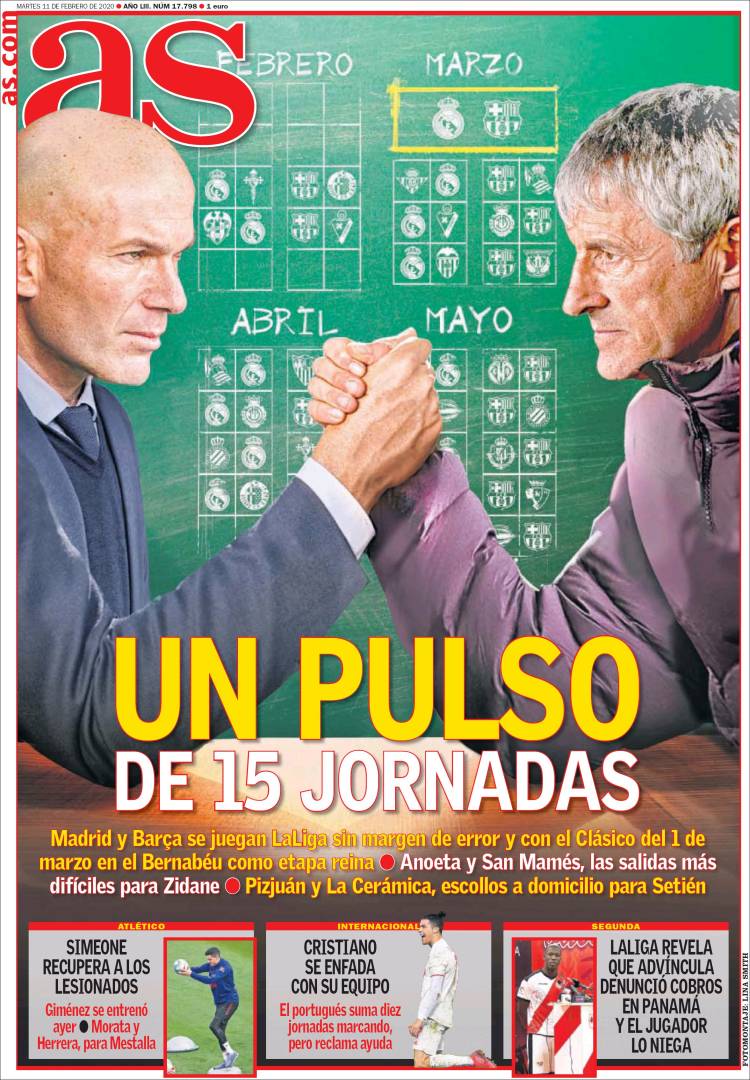 Portadas de diarios deportivos en el mundo del 11 de febrero de 2020