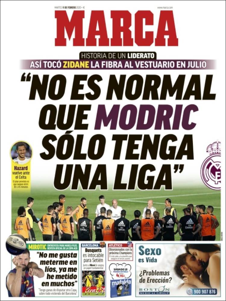 Portadas de diarios deportivos en el mundo del 11 de febrero de 2020
