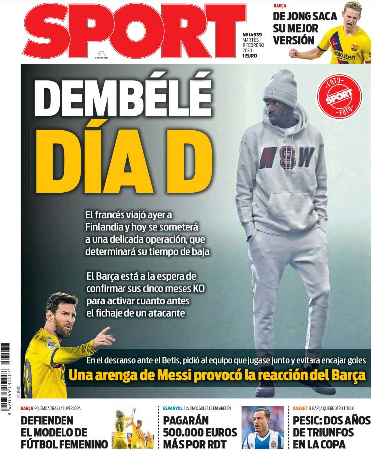 Portadas de diarios deportivos en el mundo del 11 de febrero de 2020