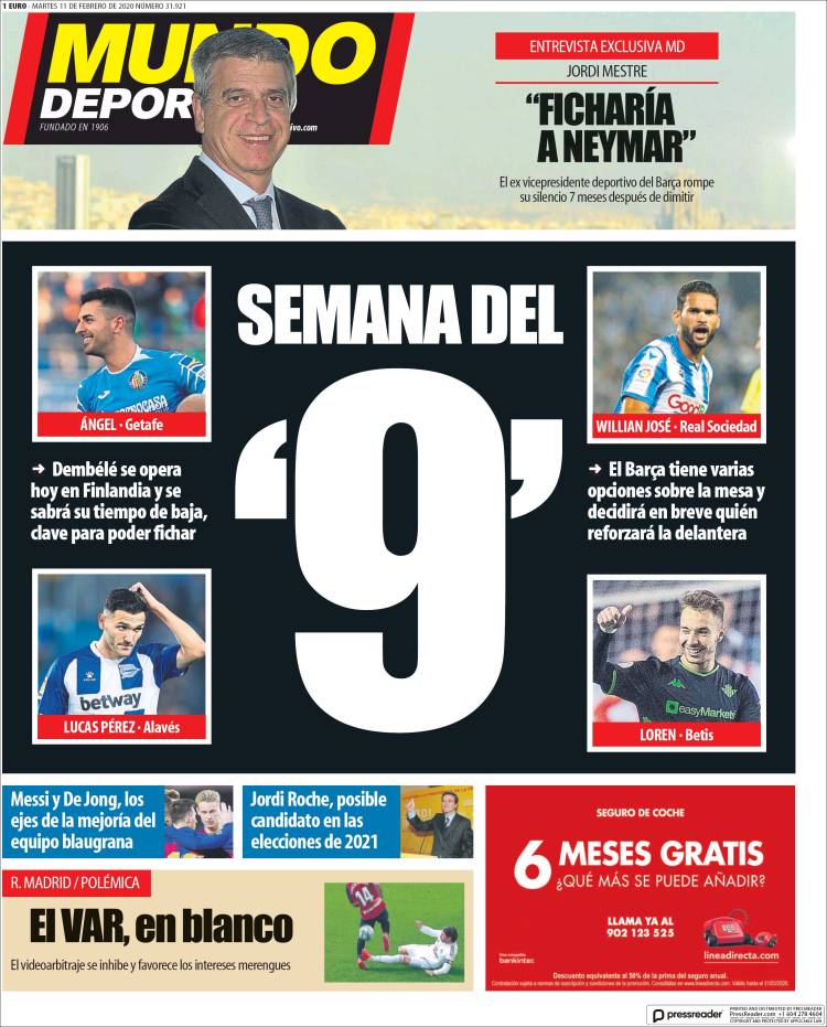 Portadas de diarios deportivos en el mundo del 11 de febrero de 2020
