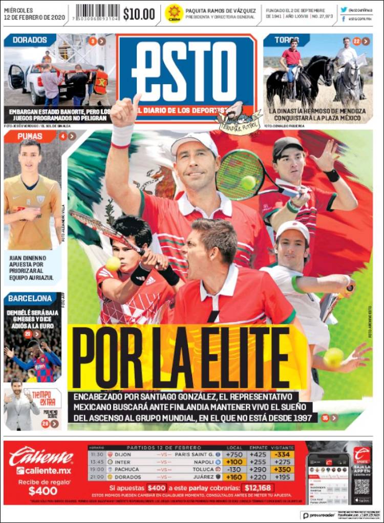 Portadas de diarios deportivos en el mundo del 12 de febrero de 2020