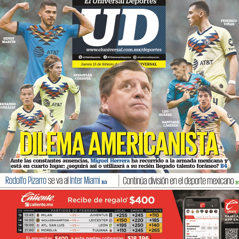 Portadas de diarios deportivos en el mundo del 13 de febrero de 2020