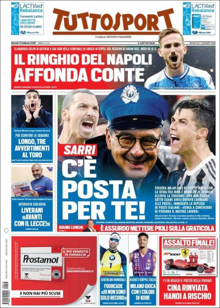 Portadas de diarios deportivos en el mundo del 13 de febrero de 2020