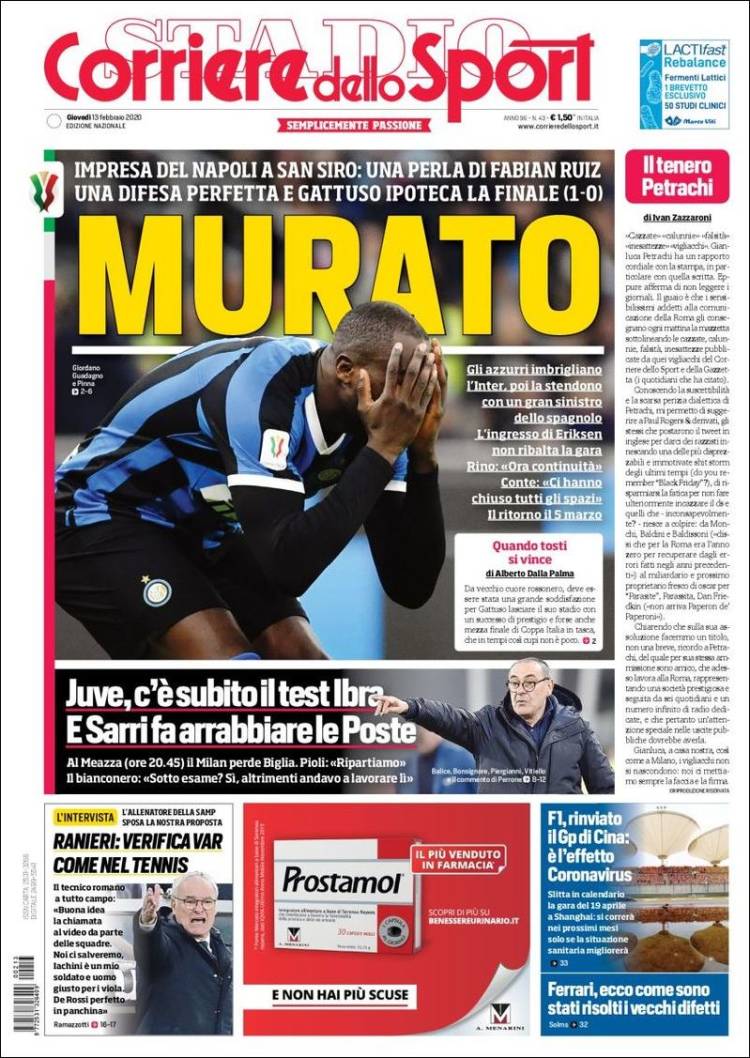 Portadas de diarios deportivos en el mundo del 13 de febrero de 2020
