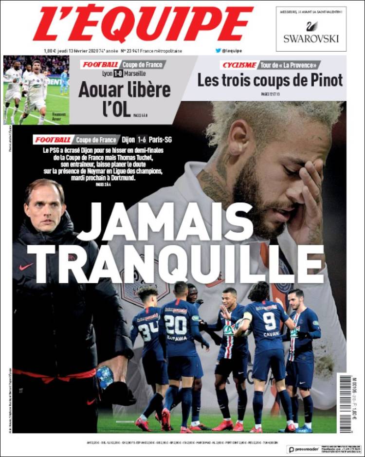 Portadas de diarios deportivos en el mundo del 13 de febrero de 2020