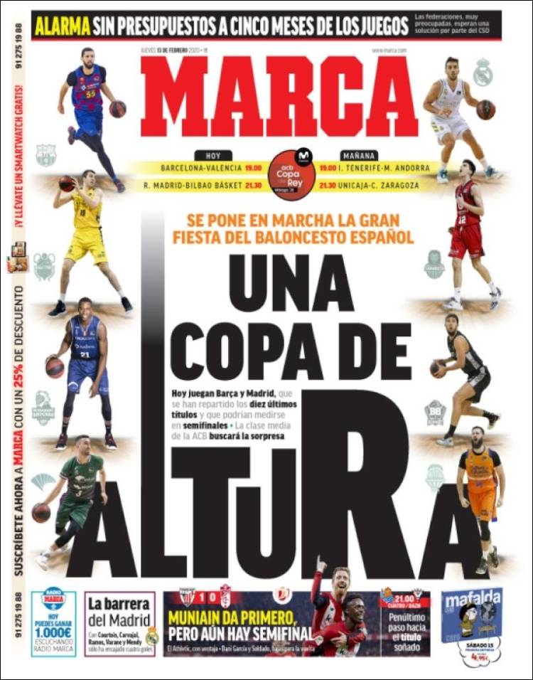 Portadas de diarios deportivos en el mundo del 13 de febrero de 2020