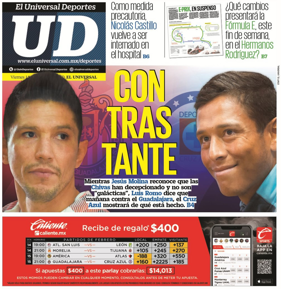Portadas de diarios deportivos en el mundo del 14 de febrero de 2020