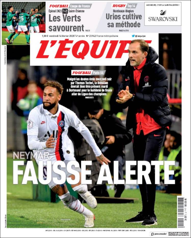 Portadas de diarios deportivos en el mundo del 14 de febrero de 2020