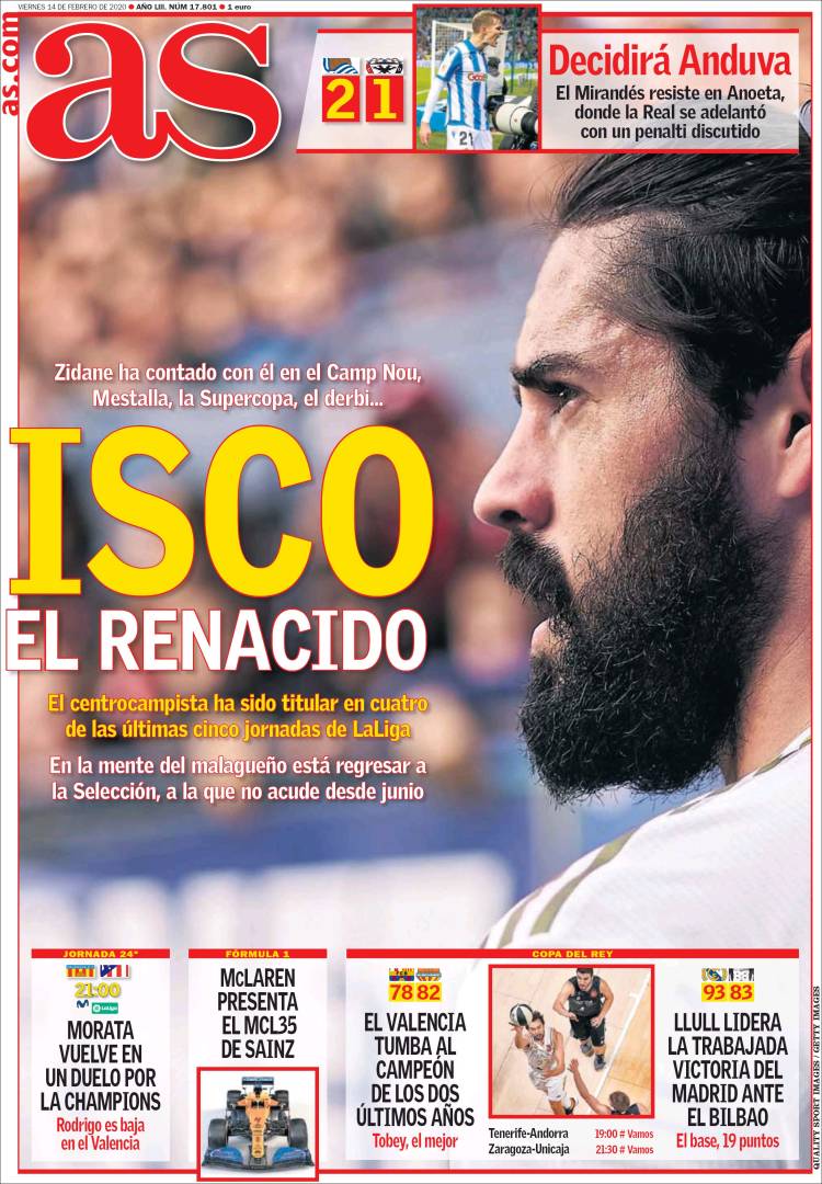 Portadas de diarios deportivos en el mundo del 14 de febrero de 2020