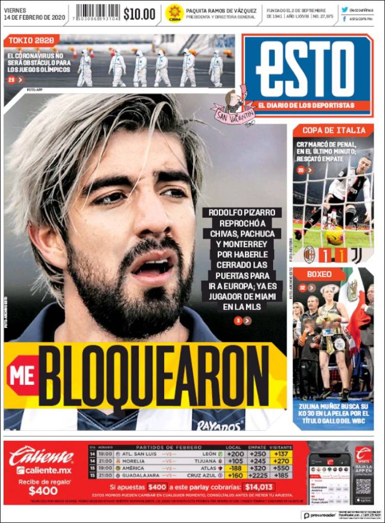 Portadas de diarios deportivos en el mundo del 14 de febrero de 2020