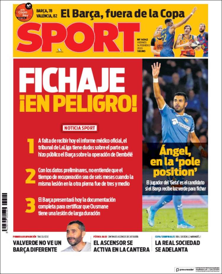 Portadas de diarios deportivos en el mundo del 14 de febrero de 2020